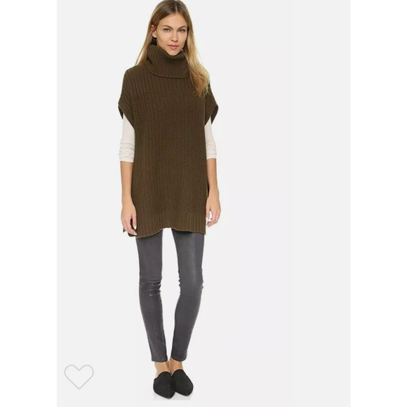 Theory Boseley Fine Haven Wool Cashmere Sweater M L Poncho Army Green Oversized - Picture 7 of 9